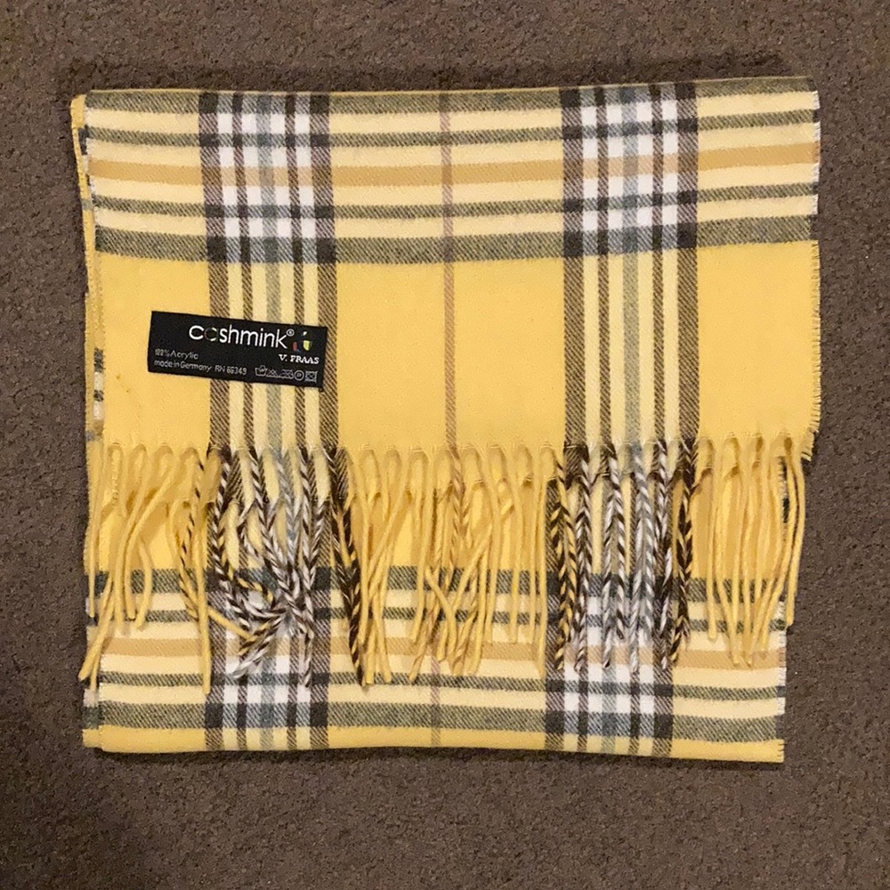 Plaid Rectangle Scarf 100% Acrylic Soft Yellow Black White with Fringe